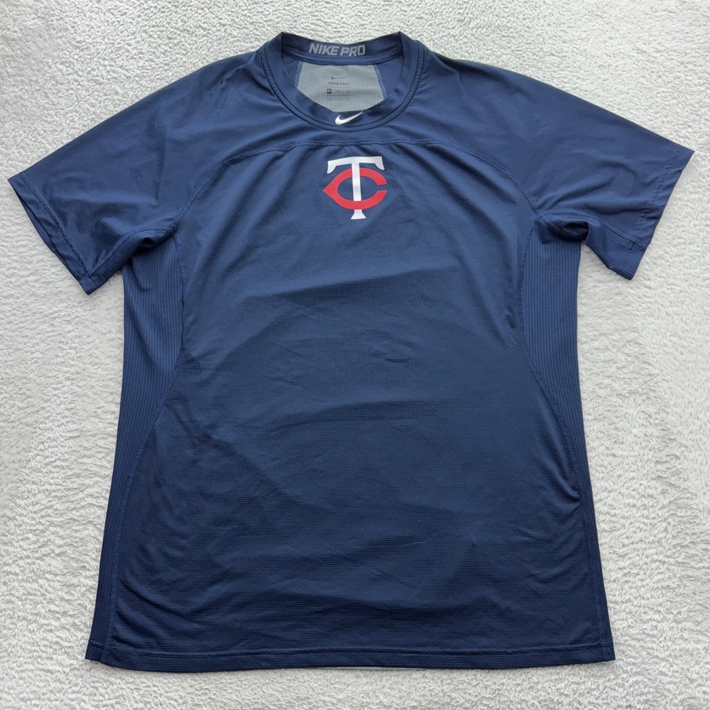 Nike Pro Minnesota Twins MLB Training Shirt Mens XL Navy Blue Short Sleeve Mesh